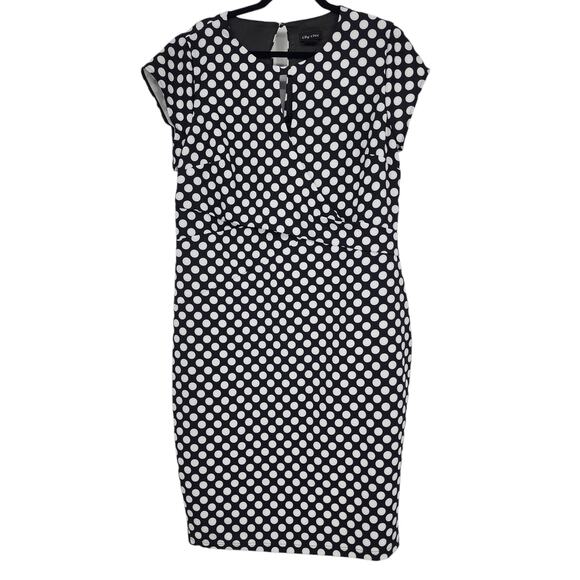 City Chic Kristy Short Sleeve Midi Lined Fitted Polka Dot Dress Size Medium/18 - Picture 1 of 6